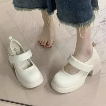 Женские новые готические туфли на высоком каблуке, женские туфли-лодочки, корейская версия The Wild, толстая женская обувь Мэри Джейн в стиле ретро 35 чёрный