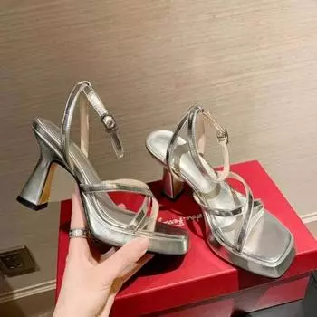 Женские новые летние босоножки на высоком каблуке, элегантные однотонные босоножки с узким ремешком, дизайнерские босоножки на толстом каблуке, Zapatos De Mujer 36