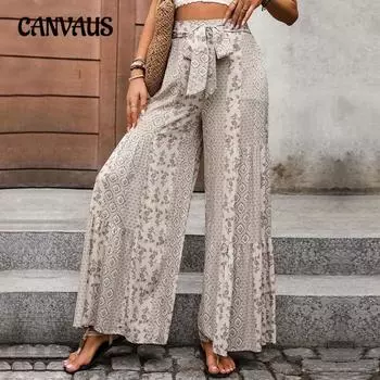 Женские новые летние брюки со шнуровкой и принтом в этническом стиле, широкие брюки S абрикосовый