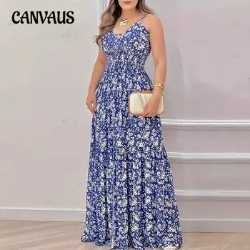 Женские новые летние платья с принтом V-образным вырезом, темпераментные, для поездок на работу, длинные платья XL чёрный