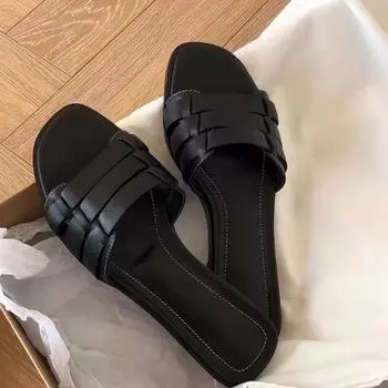 Женские новые летние трендовые туфли на плоской подошве с пряжкой, повседневные домашние тапочки, роскошные повседневные неглубокие слипоны, женские сандалии для вечеринок, большой размер 41 34 чёрный