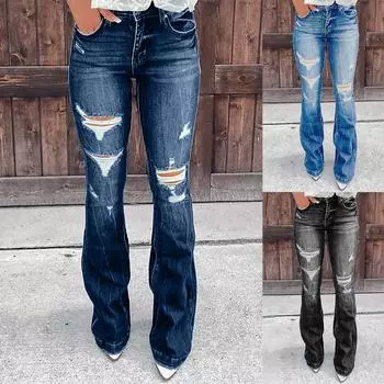 Женские новые модные эластичные расклешенные джинсы с высокой талией в стиле ретро