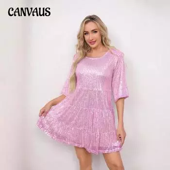 Женские новые модные однотонные платья с открытой талией и коротким рукавом, платья для банкетов с пайетками S чёрный