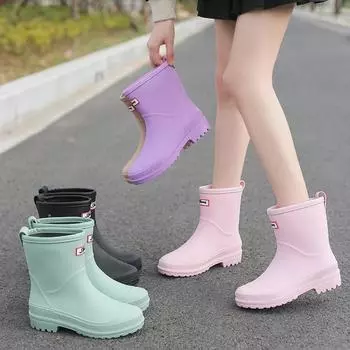 Женские новые модные резиновые сапоги средней длины для взрослых 36 чёрный