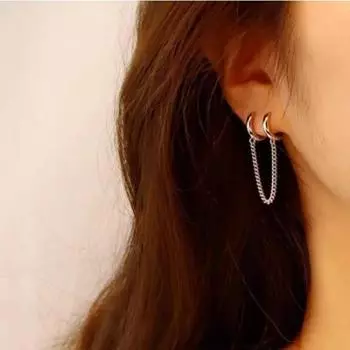 Женские новые модные серьги-кольца с двойным отверстием для пирсинга в ушах, гладкие простые обручи с цепочкой, блестящие очаровательные серьги, ювелирные изделия