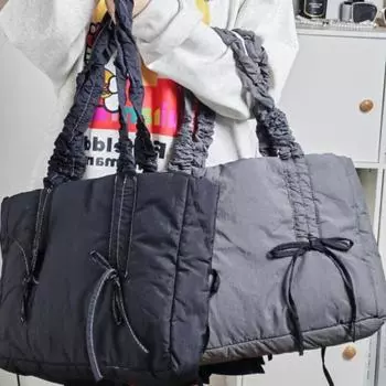 Женские новые модные сумки через плечо, мятая сумка на шнурке с бантом, сумки-тоуты, нишевая корейская сумка для отдыха, универсальная, вместительная, ручная сумка