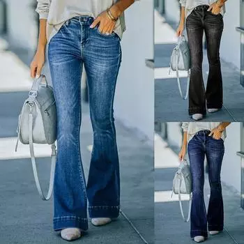Женские новые модные свободные расклешенные джинсы с высокой талией в стиле ретро