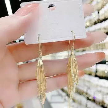 Женские новые модные универсальные длинные тонкие серьги в корейском стиле с кисточками и листьями стрекозы