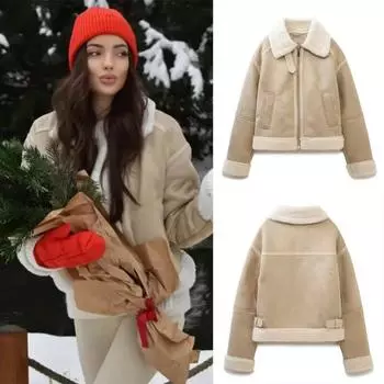 Женские новые модные зимние шикарные куртки однотонные с отложным воротником, длинными рукавами, карманами и молниями, женские теплые куртки XS бежевый