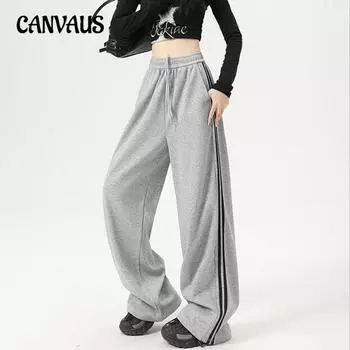 Женские новые однотонные полосатые прямые брюки-трубы со шнуровкой и высокой талией M чёрный