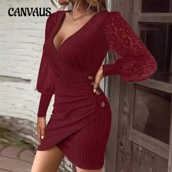Женские новые осенние однотонные платья с V-образным вырезом, узкие, сексуальные, с длинными рукавами, облегающие, с бедрами S бордовый
