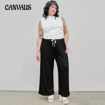 Женские новые осенние повседневные прямые брюки с эластичной резинкой на талии и высокой талией 1XL чёрный