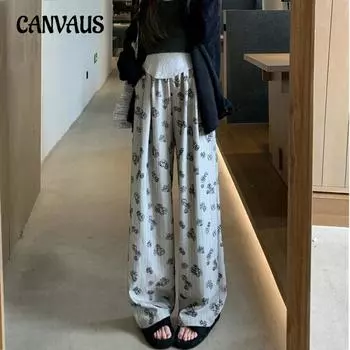 Женские новые осенние свободные повседневные брюки прямого покроя с высокой талией и эластичным поясом S