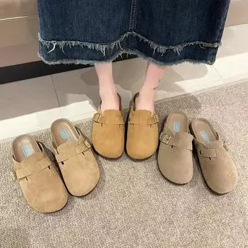 Женские новые полутапочки Boken Baotou на толстой подошве, носить ленивую обувь на улице 35 атласный блеск золотой