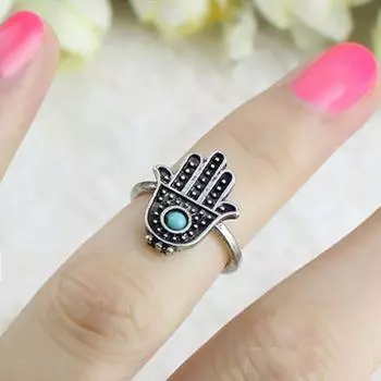 Женские новые популярные синие бусины ретро счастливая рука Фатимы защита палец этнические украшения кольцо хамса 1.4cm