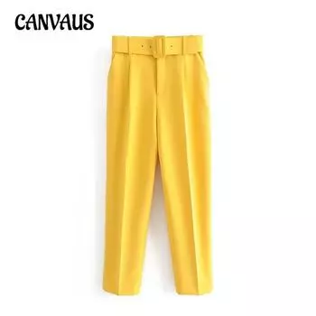 Женские новые повседневные брюки слегка эластичные тонкие с тонким поясом, однотонные прямые брюки-параграфы S хаки