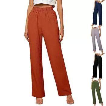 Женские новые повседневные модные удобные прямые брюки с эластичной талией L чёрный