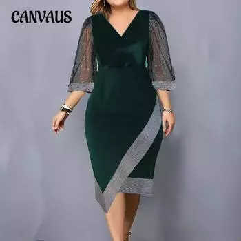 Женские новые приталенные сетчатые платья с короткими рукавами и V-образным вырезом в стиле «темперамент» S чёрный