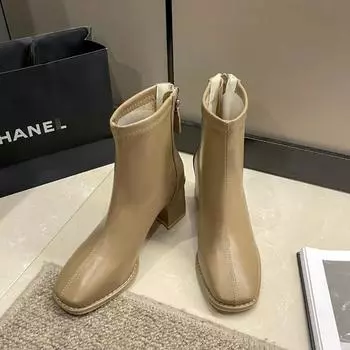 Женские новые простые дизайнерские туфли на молнии, зимняя мода, толстый каблук, для свадьбы, вечеринки, женские сапоги на высоком каблуке, Zapatillas 35