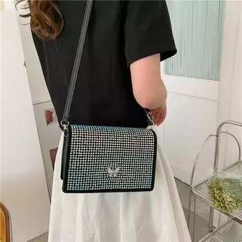 Женские новые простые сумки с бриллиантовой цепочкой и маленькие сумки-клапаны для девочек, повседневная сумка через плечо