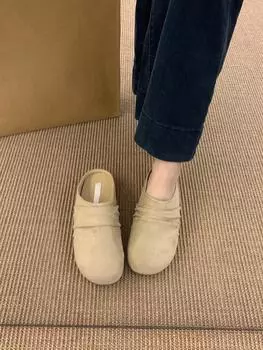 Женские новые ретро полушлепанцы с толстой подошвой, с круглым носком, универсальные, с закрытым носком 35