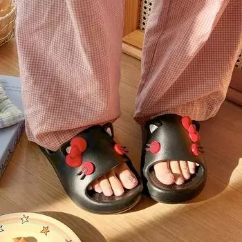 Женские новые роскошные тапочки, модные шлепанцы с милым рисунком в виде кота, мягкие нескользящие сандалии на толстой подошве для отдыха на открытом воздухе, пляжные тапочки 36-37 розовый