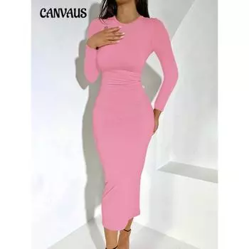 Женские новые сексуальные повседневные длинные элегантные обтягивающие платья с круглым вырезом и длинным рукавом S светло-серый