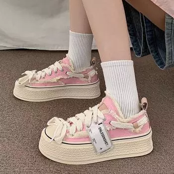 Женские новые шикарные кроссовки на толстой подошве с потертой шнуровкой, готические туфли, теннисные кроссовки на платформе, женские розовые парусиновые туфли, массивные кроссовки 35 белый