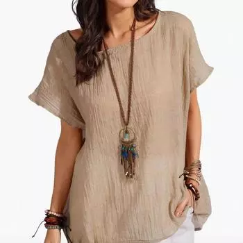 Женские новые свободные повседневные однотонные хлопчатобумажные льняные блузки и рубашки с короткими рукавами S красный