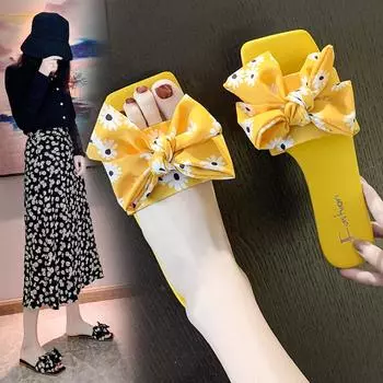 Женские новые тапочки, летние тапочки, мягкие тапочки с бантом, для дома, пляжа, моря, сандалии и тапочки на плоской подошве 35 белый