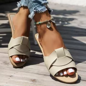 Женские новые тапочки на плоской подошве большого размера, модные однотонные модные тапочки с крестиком 35 чёрный