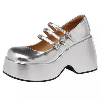 Женские новые туфли Мэри Джейн на толстом каблуке и платформе, модные универсальные женские туфли-лодочки в стиле преппи для девочек в стиле Лолита 35 чёрный