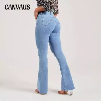 Женские новые узкие эластичные модные светлые расклешенные брюки джинсы S светло-синий