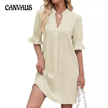 Женские новые весенне-летние однотонные жаккардовые свободные платья с рукавом пять четвертей и V-образным вырезом S небесно-голубой