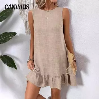 Женские новые весенне-летние платья-жилетки без рукавов с оборками S джинсовый синий