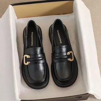 Женские новые весенне-осенние ретро туфли на плоской подошве из кожи на толстой подошве, повседневные туфли в британском стиле с мягкой подошвой и толстым каблуком 35 бежевый