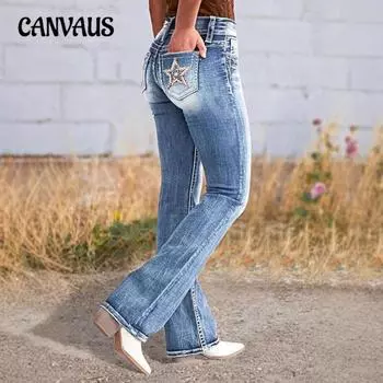 Женские новые весенние джинсы с вышивкой, высококачественные прямые тонкие эластичные брюки S синий