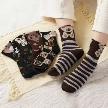 Женские новые весенние и осенние носки с милым медвежьим пером и пряжей, декоративные носки из меха, универсальные носки one size