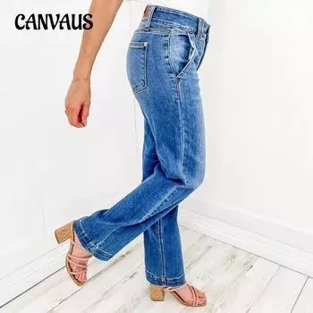 Женские новые весенние синие прямые джинсы Temperament S темно-синий