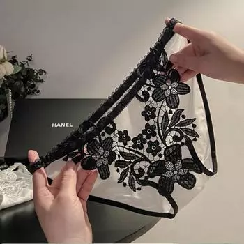 Женские новые вышитые кружевные трусики с низкой талией, сексуальные, полые, прозрачные, тонкие, нижнее белье M