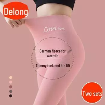 Женские облегающие бархатные леггинсы с высокой талией — самонагревающиеся, эластичные, теплые брюки для осени и весны M 60-90 catties розовый