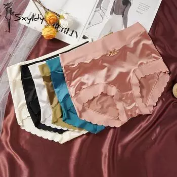 Женские облегающие бесшовные трусики с высокой талией, роскошное французское шелковое сексуальное кружевное нижнее белье M зелёный