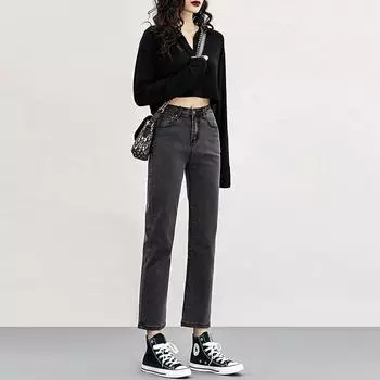 Женские облегающие джинсы-сигареты с высокой талией черного и серого цвета на осень/зиму Double Extra Large