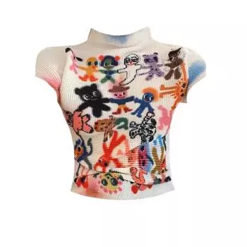 Женские облегающие футболки с коротким рукавом, футболки с принтом тай-дай, эластичные укороченные топы Goblin Core 2000-х годов, кокетка Gyaru Aesthetic Kpop Kawaii Summer S бежевый