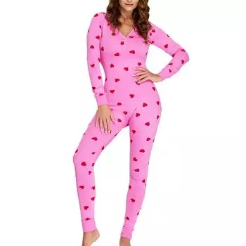 Женские облегающие комбинезоны с принтом в виде сердца, V-образным вырезом и длинными рукавами, повседневные комбинезоны на осень-зиму, одежда на День святого Валентина S