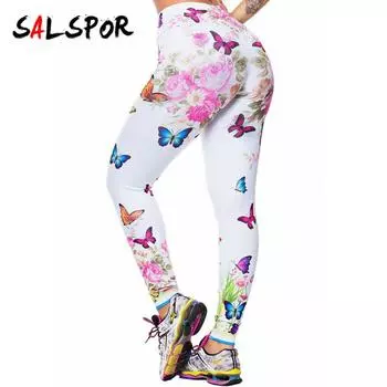Женские облегающие леггинсы для йоги с завышенной талией и приподнятыми бедрами, с принтом бабочки и пиона, брюки
