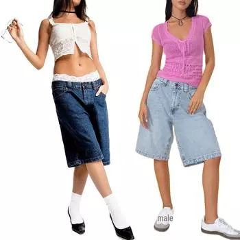 Женские облегающие неэластичные джинсовые шорты европейского и американского образца - длина 7/8 M светло-синий