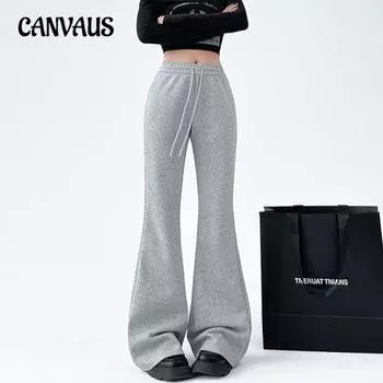 Женские облегающие однотонные повседневные брюки-клеш со шнуровкой и высокой талией M чёрный