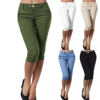 Женские облегающие повседневные однотонные капри с карманами на пуговицах для женщин L чёрный