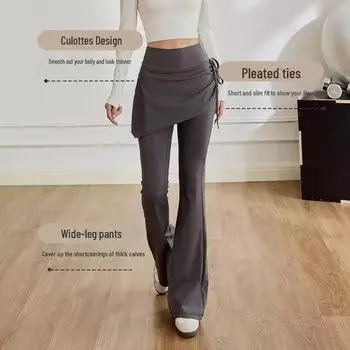 Женские облегающие расклешенные штаны для йоги с высокой талией и шнурком по бокам – новый стиль, спортивные леггинсы, закрывающие бедра Small чёрный